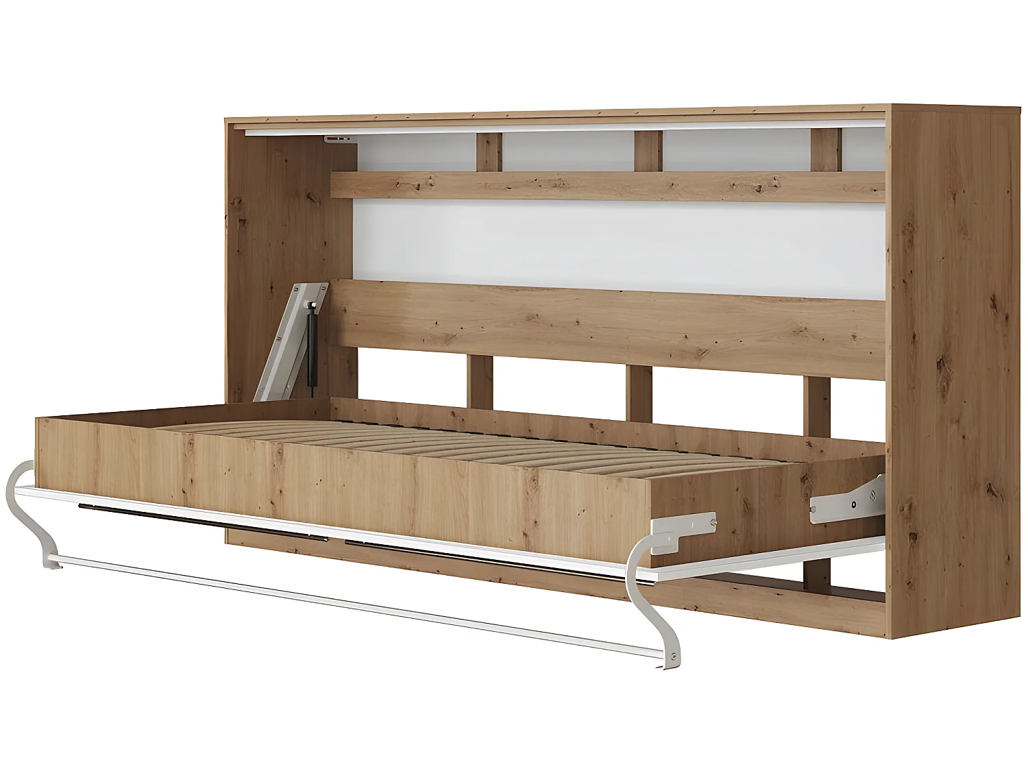 Armoire Lit escamotable 90x200cm Supérieur Horizontal Lit Rabattable Lit Mural Chêne Sauvage/blanc brillant