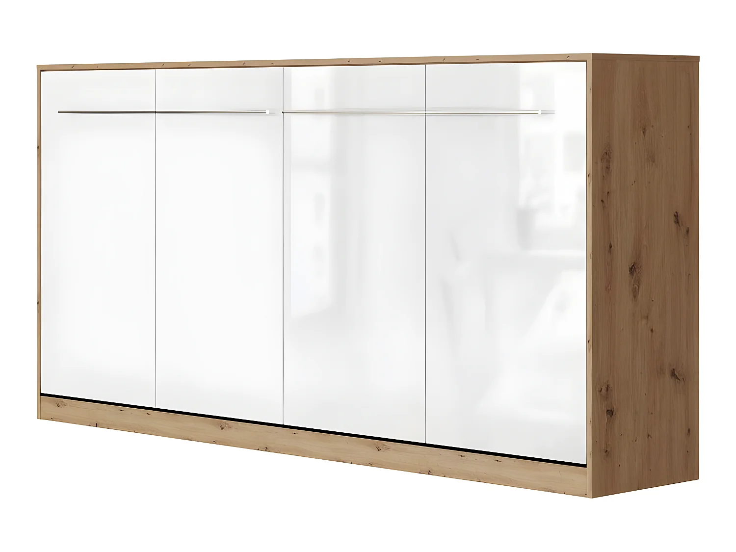 Armoire Lit escamotable 90x200cm Supérieur Horizontal Lit Rabattable Lit Mural Chêne Sauvage/blanc brillant