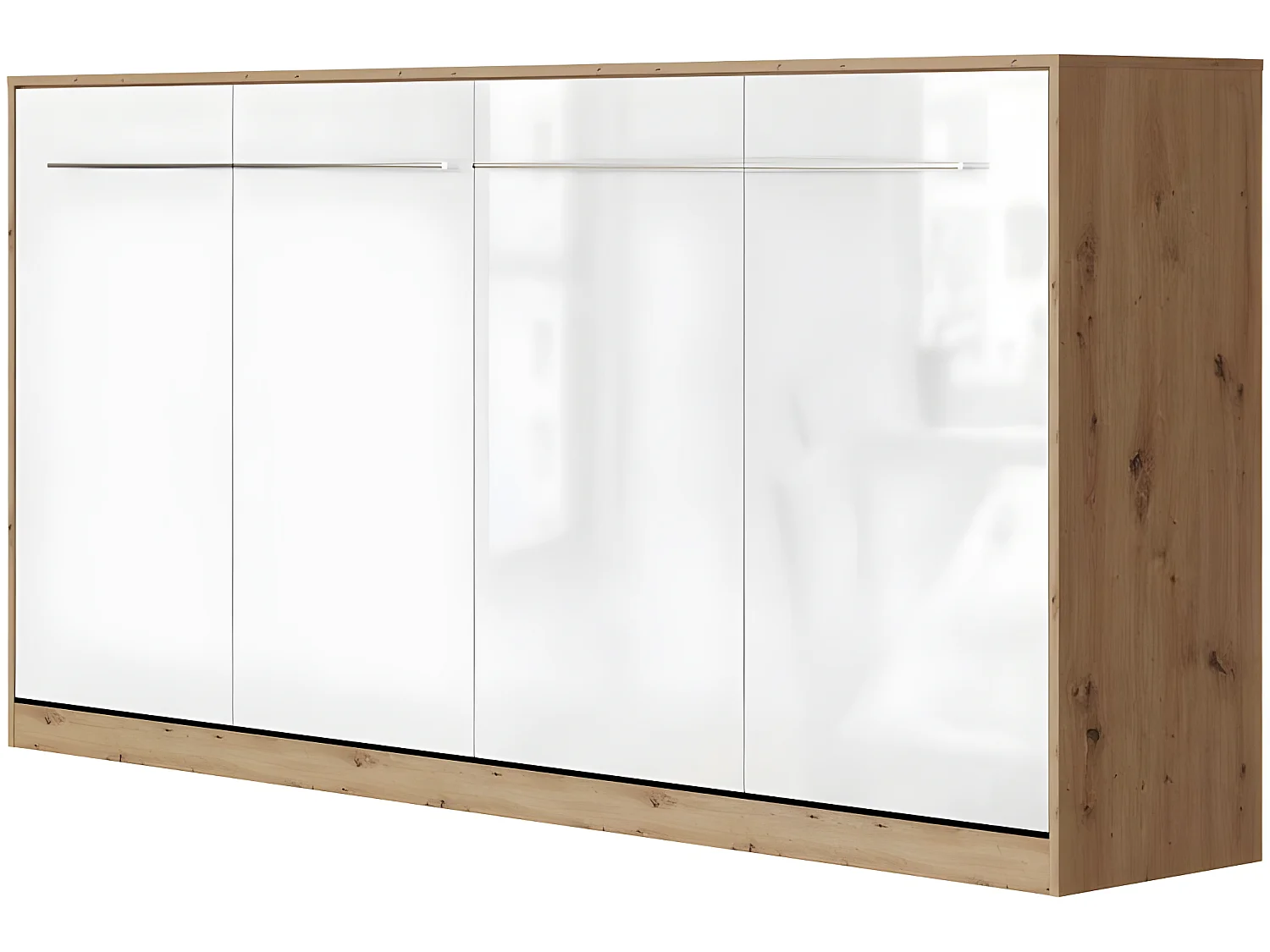 Armoire Lit escamotable 90x200cm Supérieur Horizontal Lit Rabattable Lit Mural Chêne Sauvage/blanc brillant
