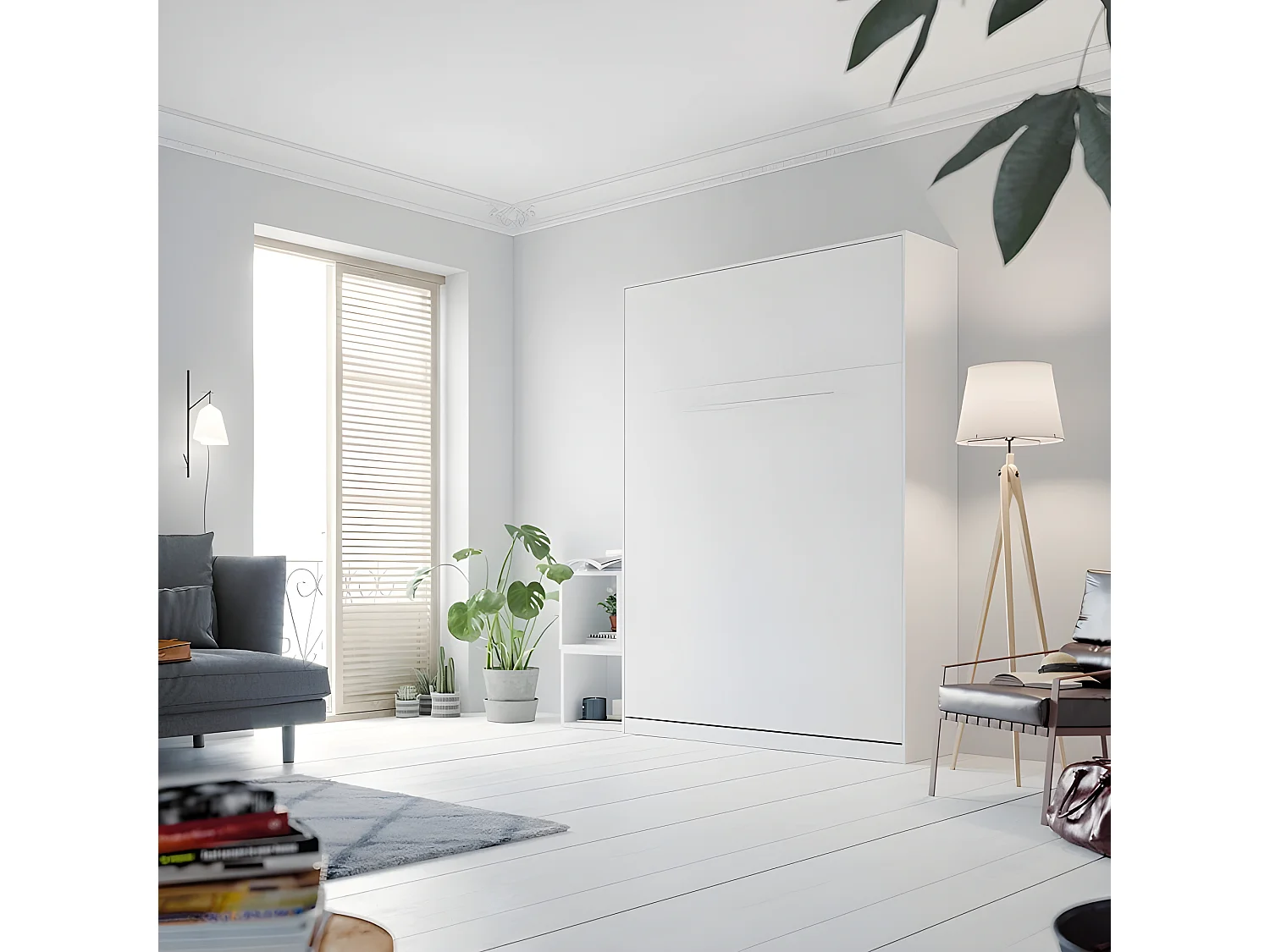 Armoire Lit escamotable 140x200cm Lit Rabattable Lit Mural Supérieur Vertical Blanc/blanc