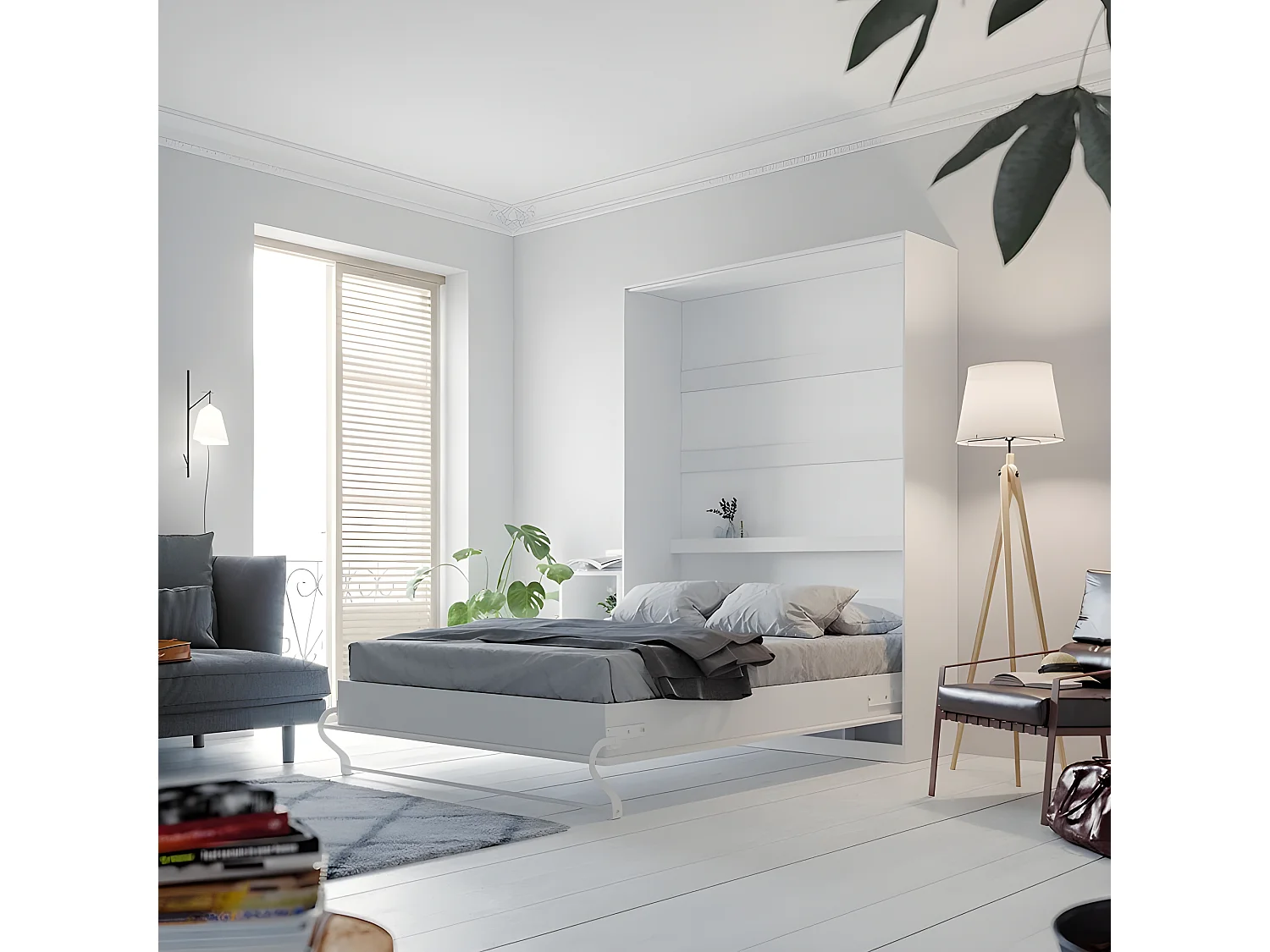 Armoire Lit escamotable 140x200cm Lit Rabattable Lit Mural Supérieur Vertical Blanc/blanc