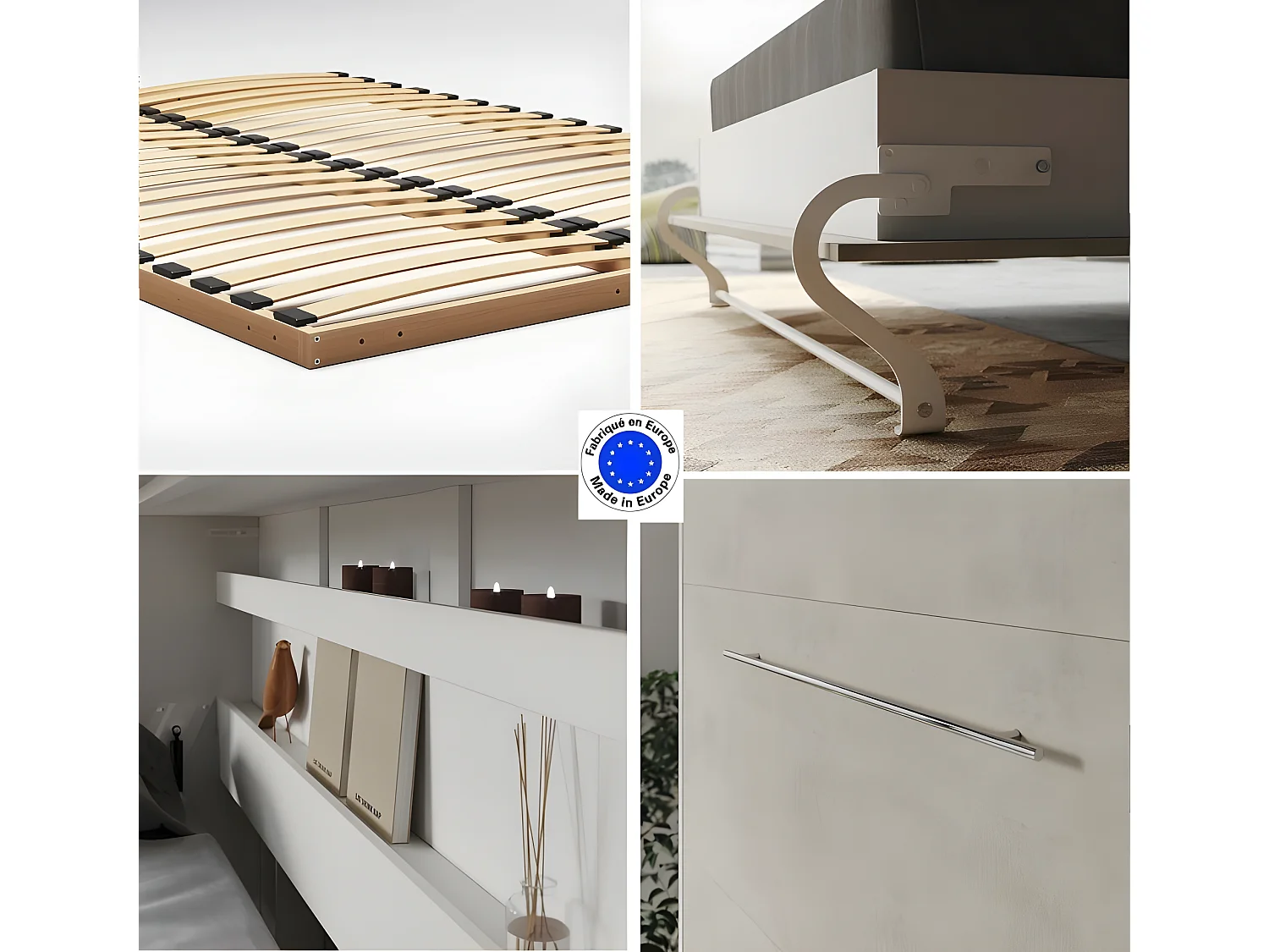 Armoire Lit escamotable 120x200cm Supérieur Horizontal Lit Rabattable Lit Mural Blanc/Béton