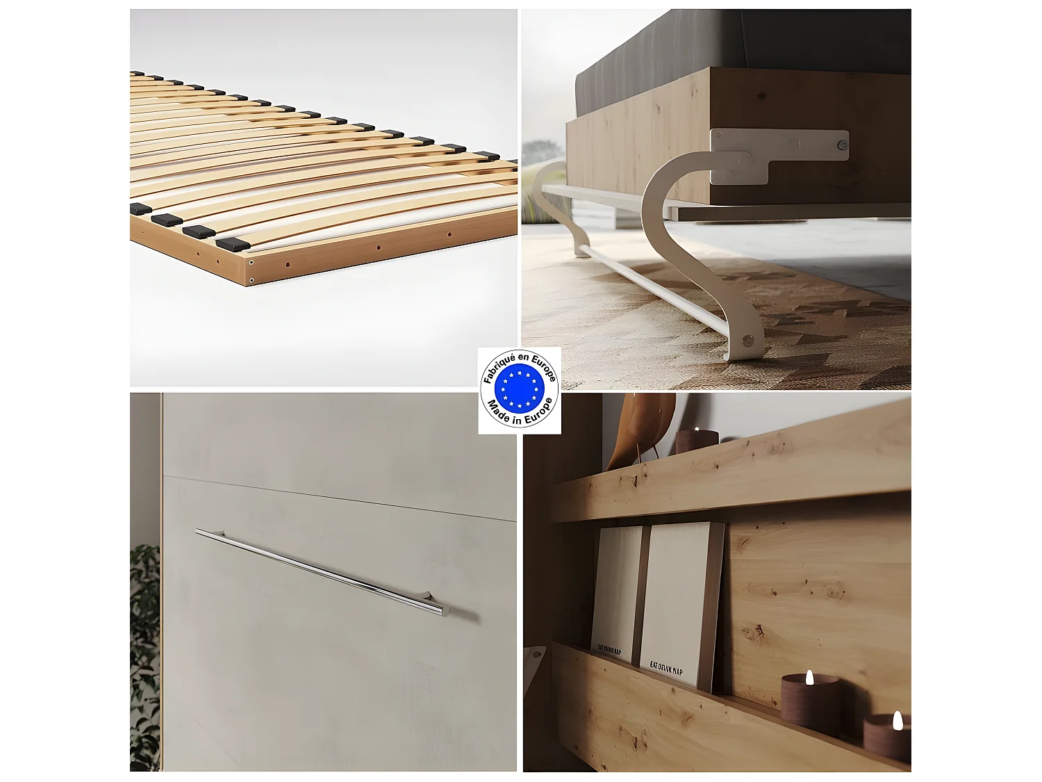 Armoire Lit escamotable 90x200cm Vertical Lit Rabattable Lit Mural Supérieur Chêne Sauvage/Béton