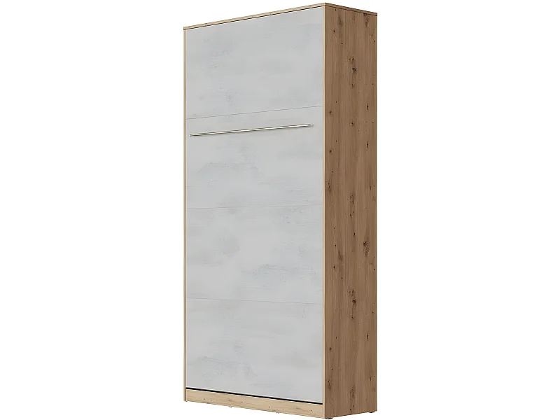 Armoire Lit escamotable 90x200cm Vertical Lit Rabattable Lit Mural Supérieur Chêne Sauvage/Béton
