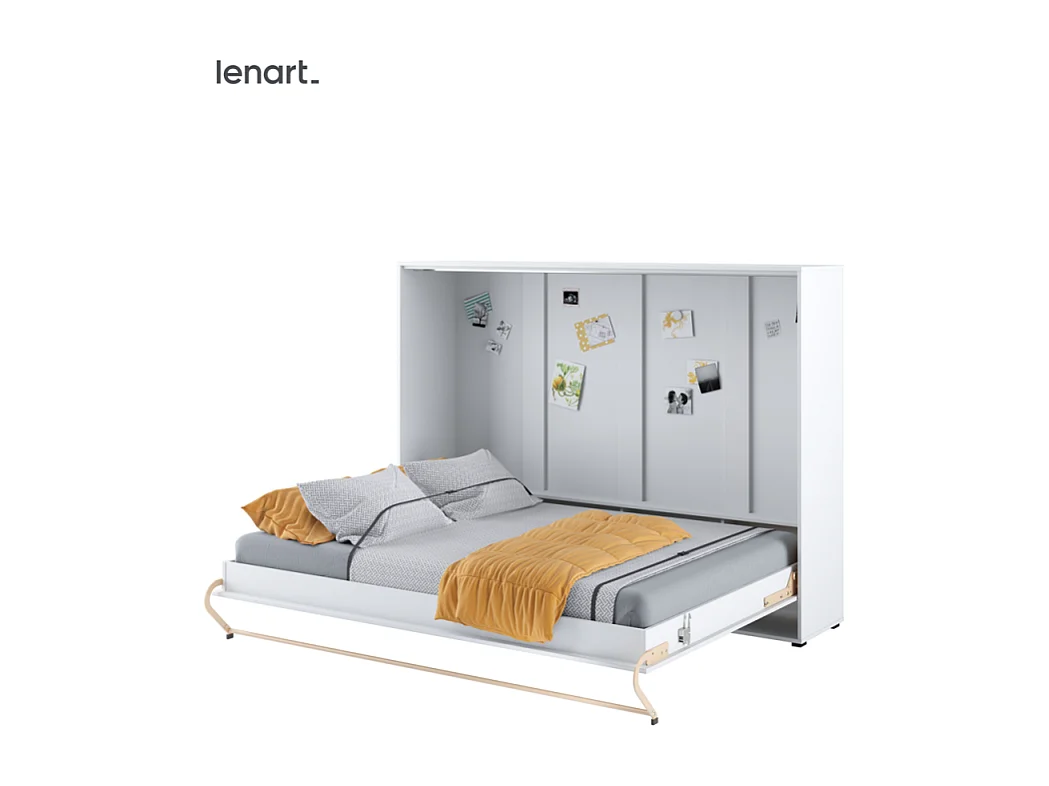 Lenart Armoire Lit escamotable Horizontal 120x200 cm Blanc brillant Lit Rabattable Lit Mural Consus pro