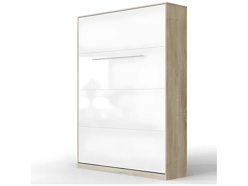 Armoire Lit escamotable 140x200cm Lit Rabattable Lit Mural Supérieur Vertical Chêne Sonoma/Blanc brillant