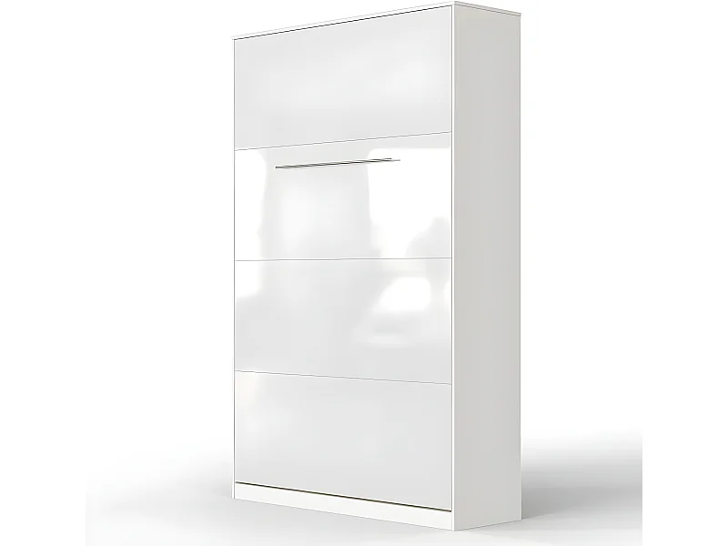 Armoire Lit escamotable 120x200cm Vertical Lit Rabattable Lit Mural Supérieur Blanc/Blanc brillant