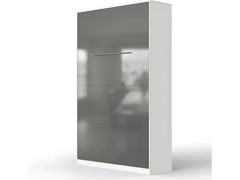 Armoire Lit escamotable 120x200cm Vertical Lit Rabattable Lit Mural Supérieur Blanc/Anthracite Brillant