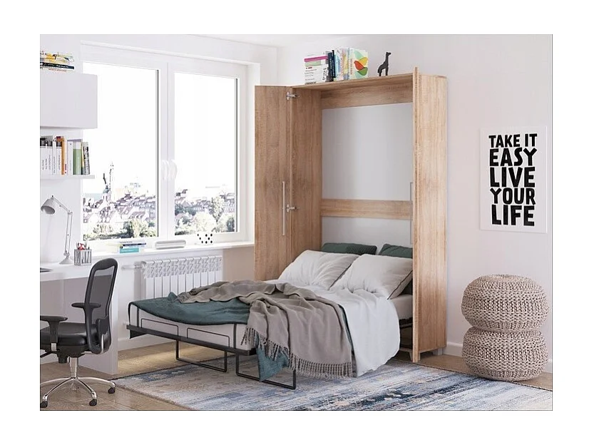 Armoire Lit escamotable Vertical 120x200 cm Sonoma artisan avec porte Lit Rabattable Lit Mural Todor