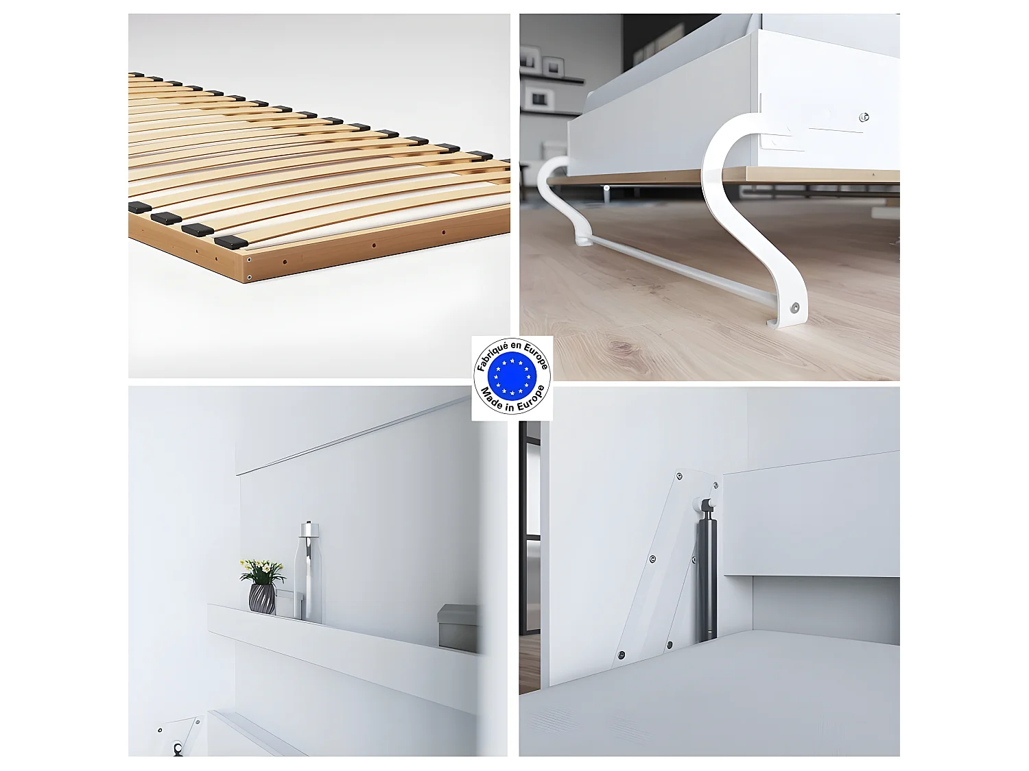 Armoire Lit escamotable 90x200cm Supérieur Horizontal Lit Rabattable Lit Mural Blanc/Chêne Sauvage