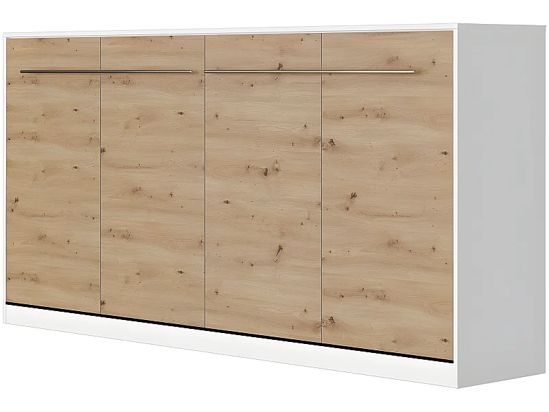Armoire Lit escamotable 90x200cm Supérieur Horizontal Lit Rabattable Lit Mural Blanc/Chêne Sauvage