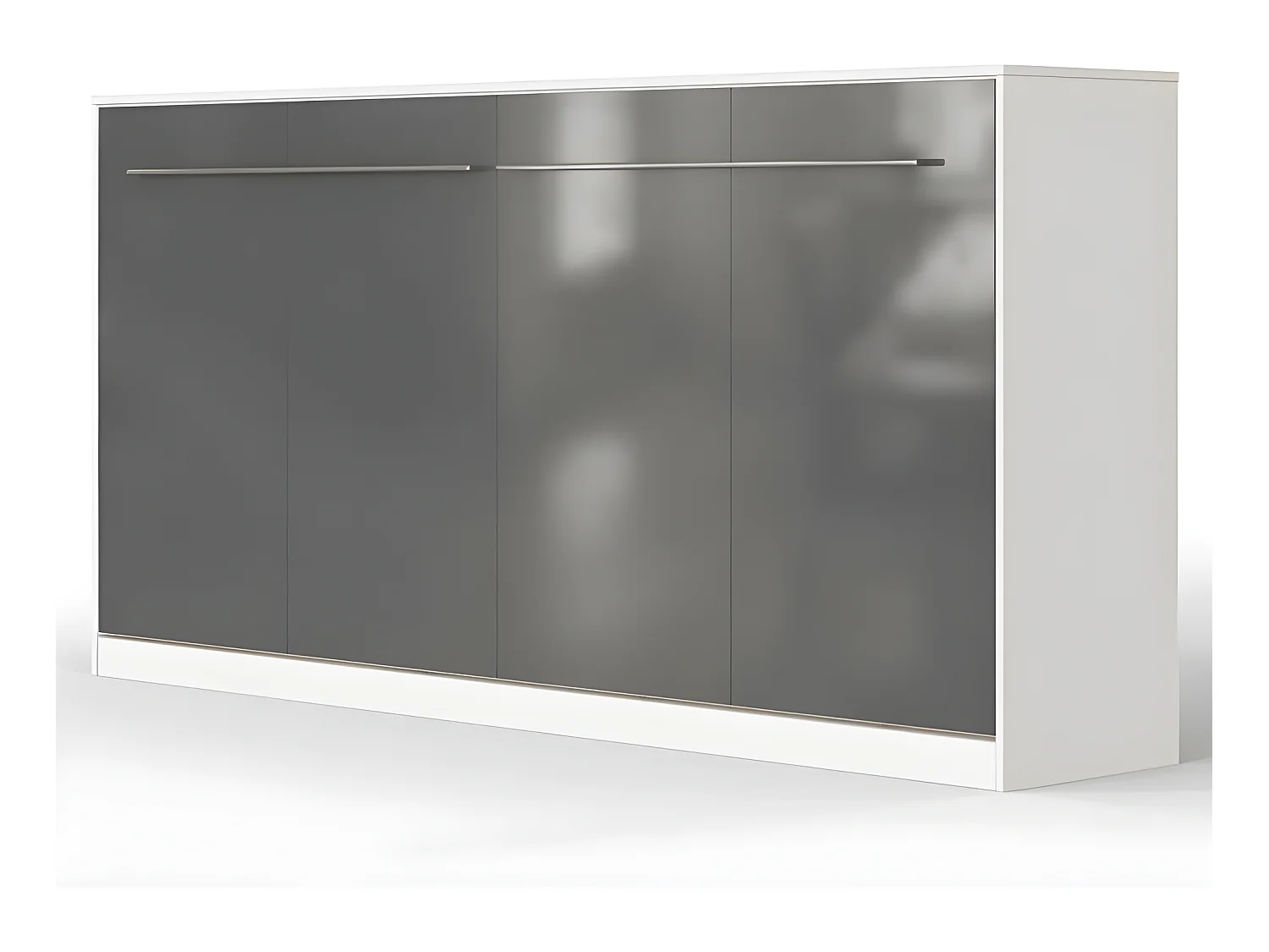 Armoire Lit escamotable 90x200cm Supérieur Horizontal Lit Rabattable Lit Mural Blanc/Anthracite Brillant