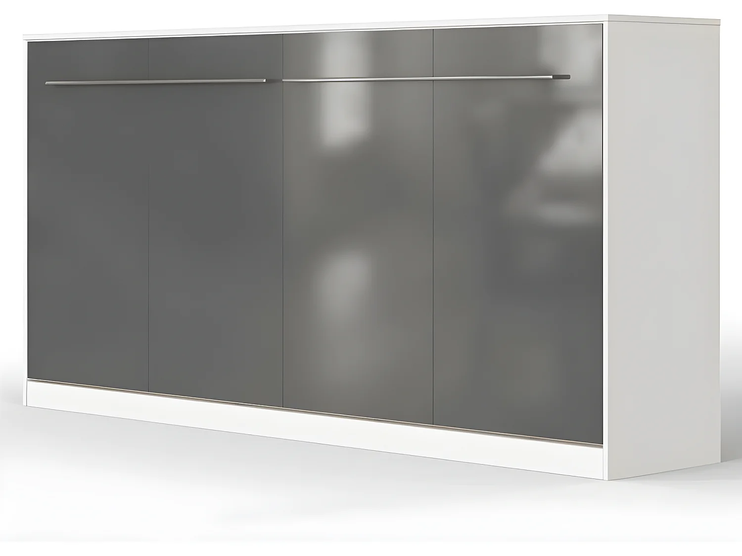 Armoire Lit escamotable 90x200cm Supérieur Horizontal Lit Rabattable Lit Mural Blanc/Anthracite Brillant