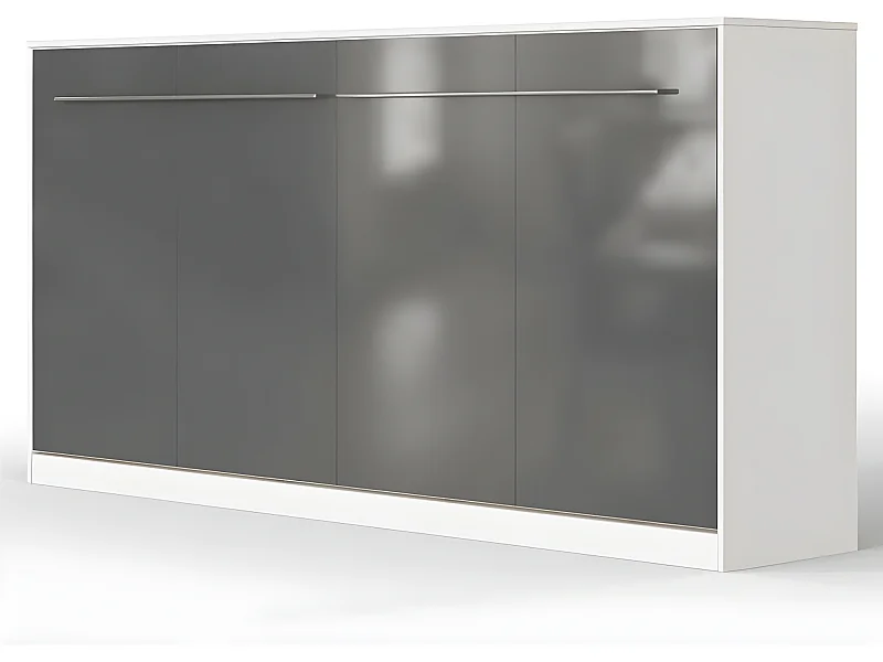 Armoire Lit escamotable 90x200cm Supérieur Horizontal Lit Rabattable Lit Mural Blanc/Anthracite Brillant