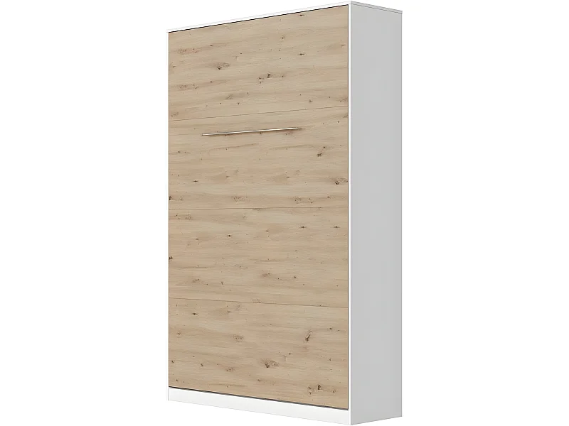 Armoire Lit escamotable 120x200cm Vertical Lit Rabattable Lit Mural Supérieur Blanc/Chêne Sauvage