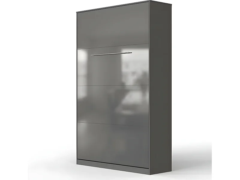 Armoire Lit escamotable 120x200cm Vertical Lit Rabattable Lit Mural Supérieur Anthracite/Anthracite brillant