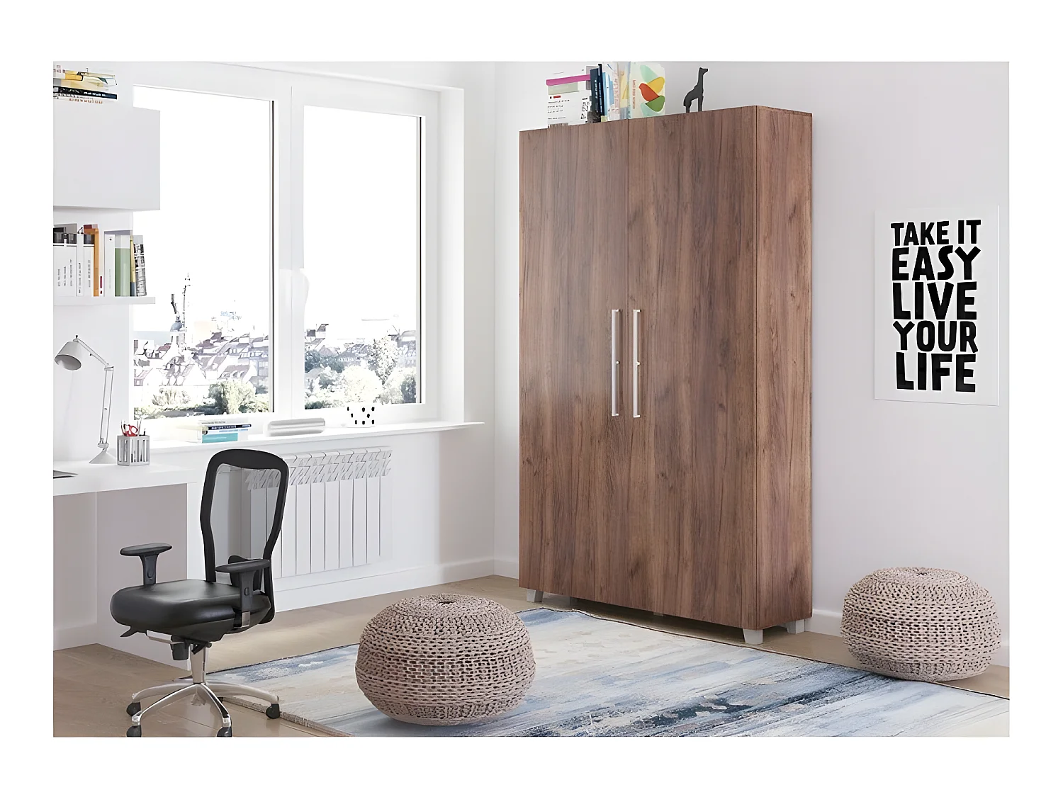 Armoire Lit escamotable Vertical 120x200 cm couleur Tabac foncé avec porte Lit Rabattable Lit Mural Todor