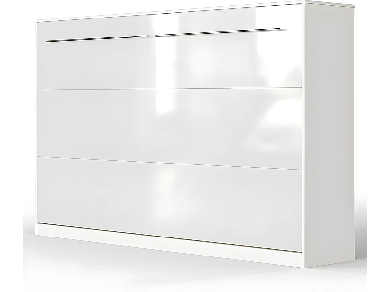 Armoire Lit escamotable 120x200cm Supérieur Horizontal Lit Rabattable Lit Mural Blanc/Blanc brillant