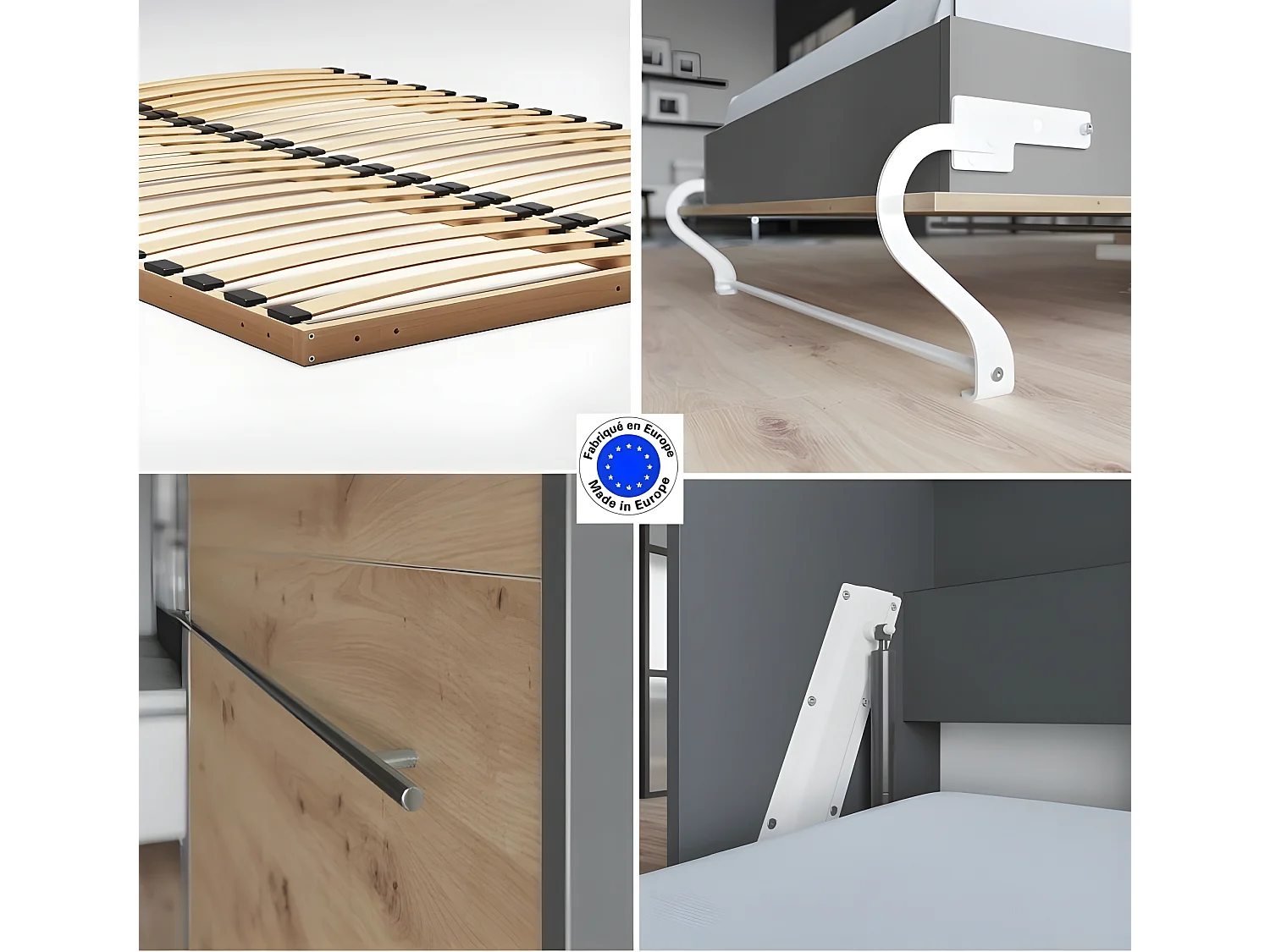 Armoire Lit escamotable 120x200cm Supérieur Horizontal Lit Rabattable Lit Mural Anthracite/Chêne sauvage