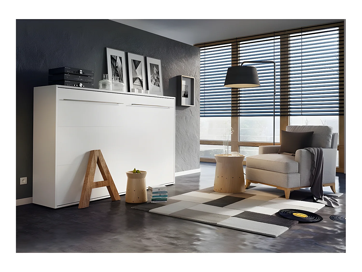 Lenart Armoire Lit escamotable Horizontal 120x200 cm Blanc mat Lit Rabattable Lit Mural Consus pro