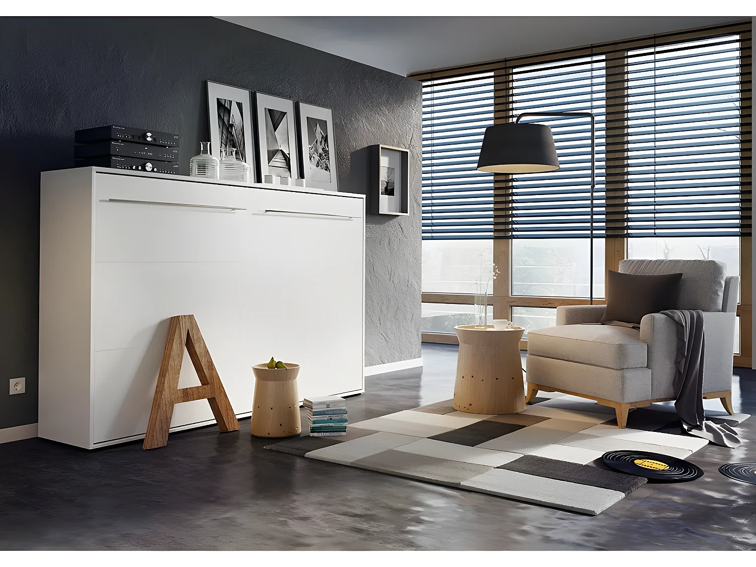 Lenart Armoire Lit escamotable Horizontal 120x200 cm Blanc mat Lit Rabattable Lit Mural Consus pro