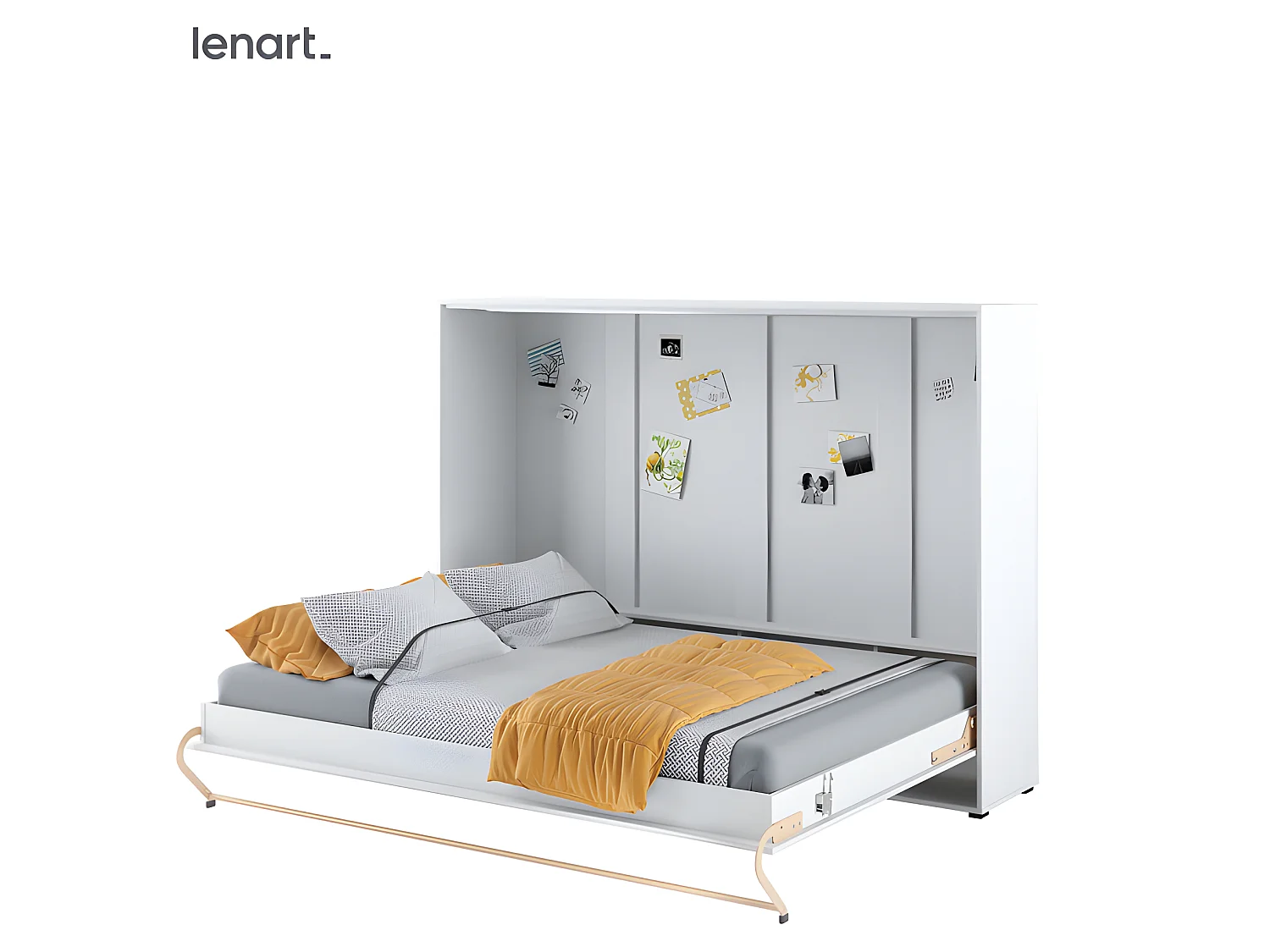 Lenart Armoire Lit escamotable Horizontal 120x200 cm Blanc mat Lit Rabattable Lit Mural Consus pro