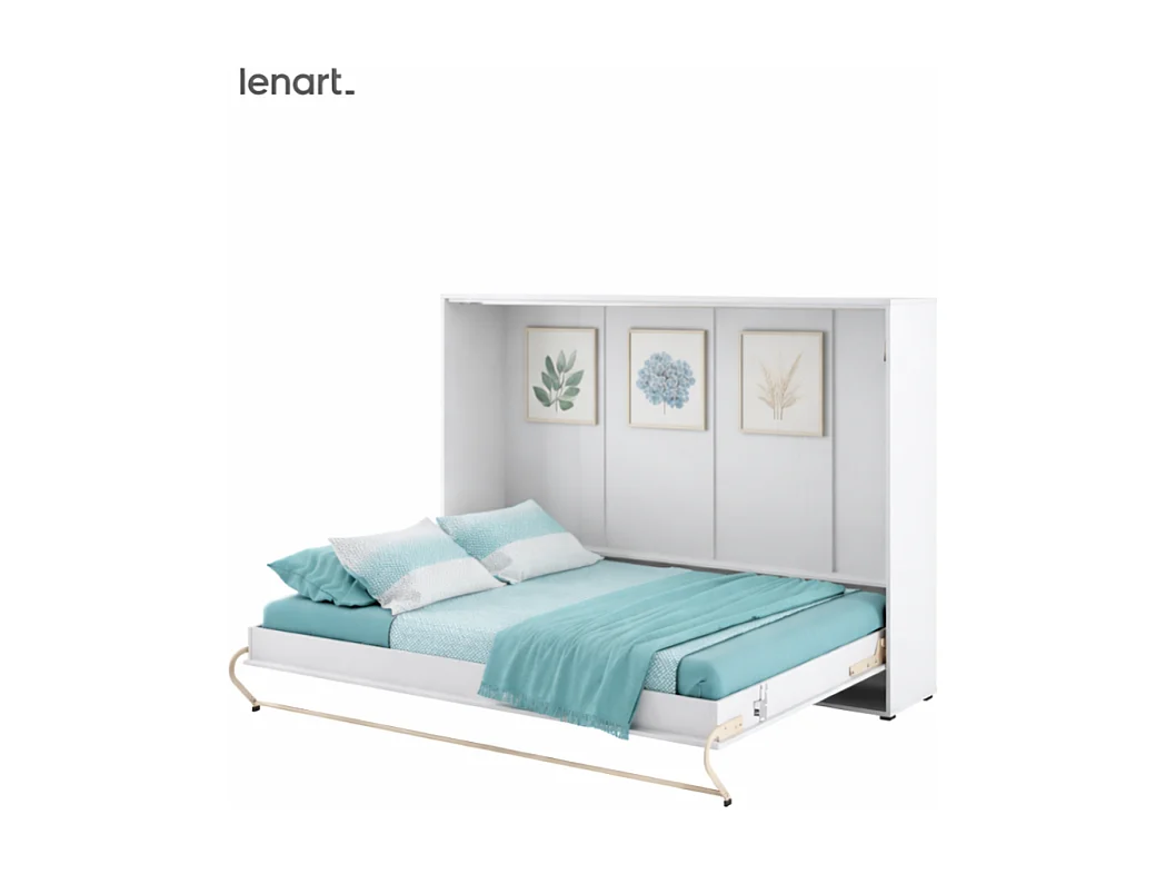 Lenart Armoire Lit escamotable Horizontal 120x200 cm Blanc mat Lit Rabattable Lit Mural Consus pro