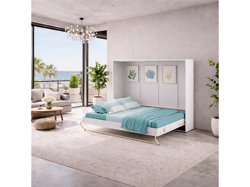 Lenart Armoire Lit escamotable Horizontal 120x200 cm Blanc mat Lit Rabattable Lit Mural Consus pro
