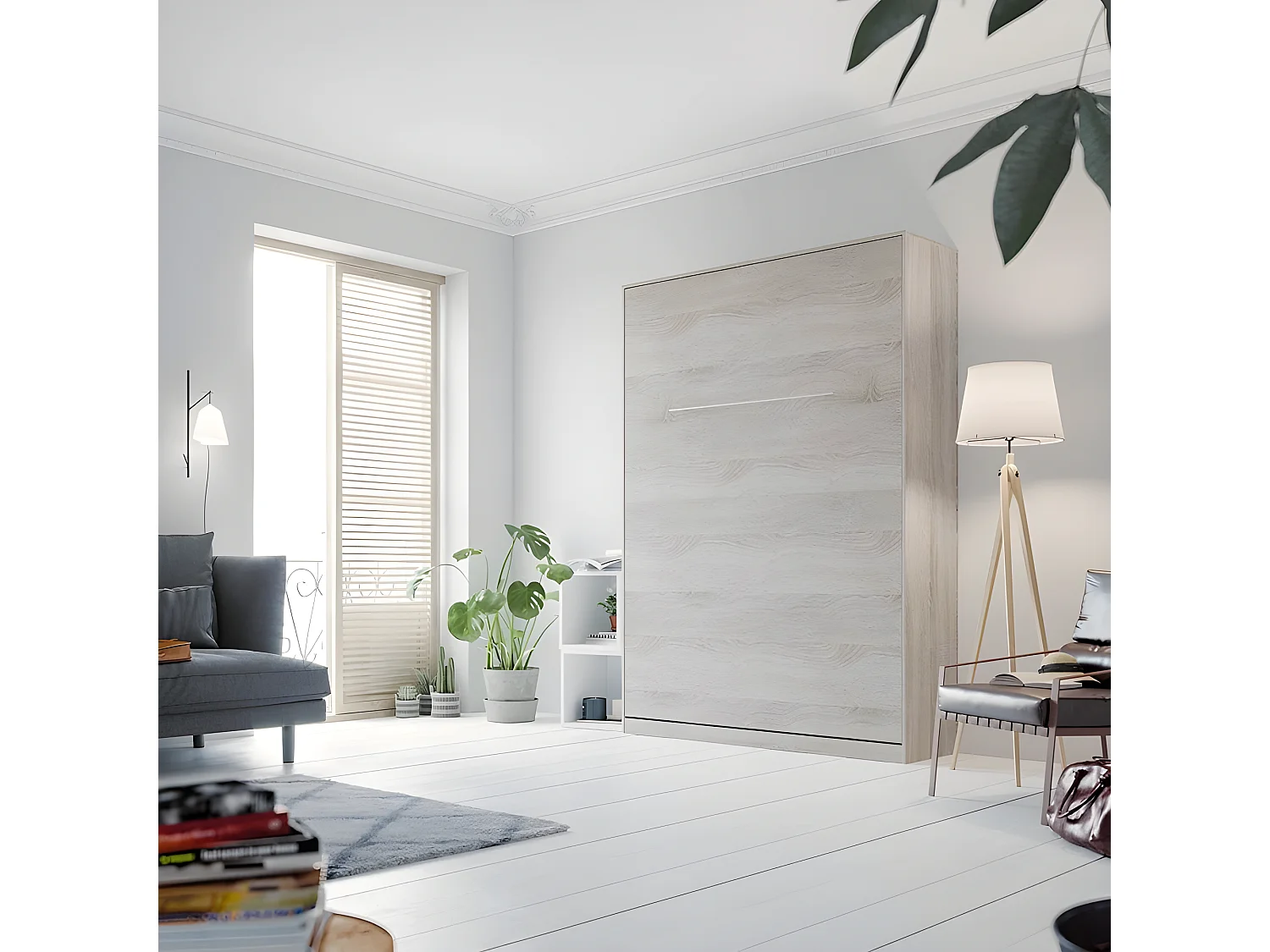 Armoire Lit escamotable 140x200cm Lit Rabattable Lit Mural Supérieur Vertical Chêne Sonoma /Chêne Sonoma