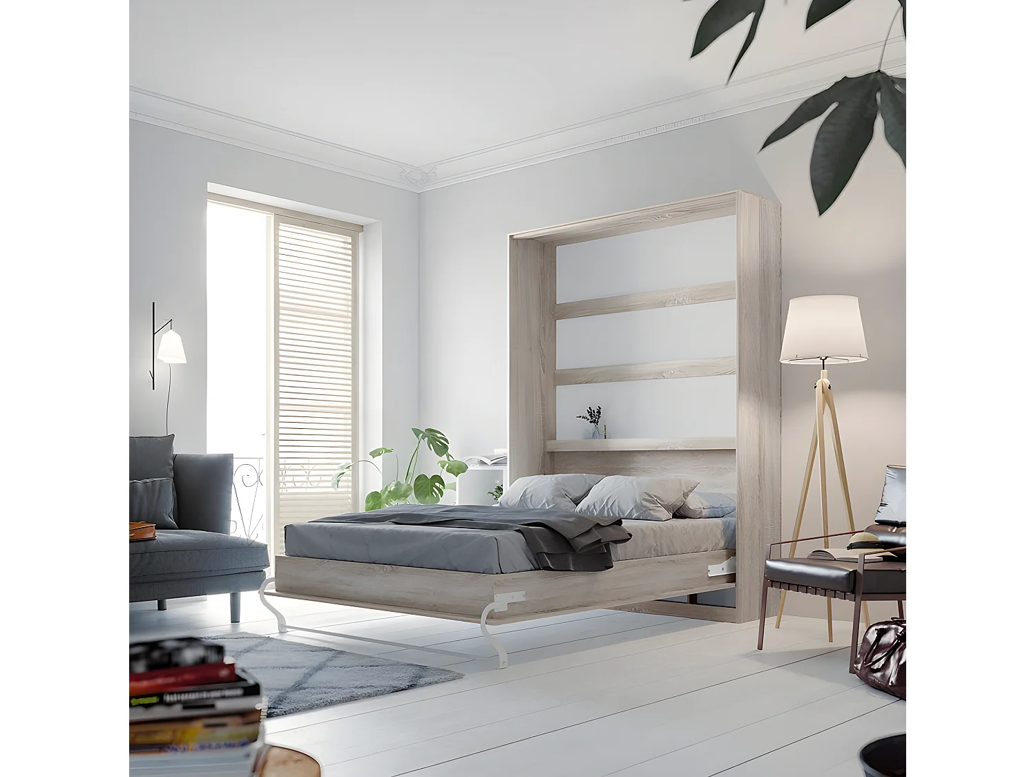 Armoire Lit escamotable 140x200cm Lit Rabattable Lit Mural Supérieur Vertical Chêne Sonoma /Chêne Sonoma