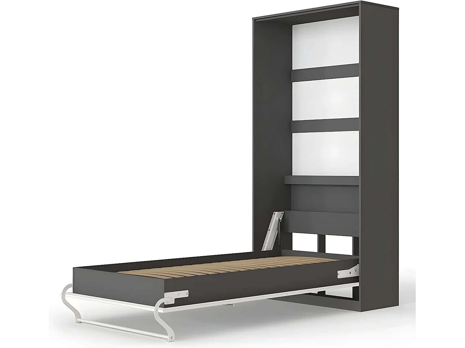 Armoire Lit escamotable 90x200cm Vertical Lit Rabattable Lit Mural Supérieur Anthracite/blanc brillant