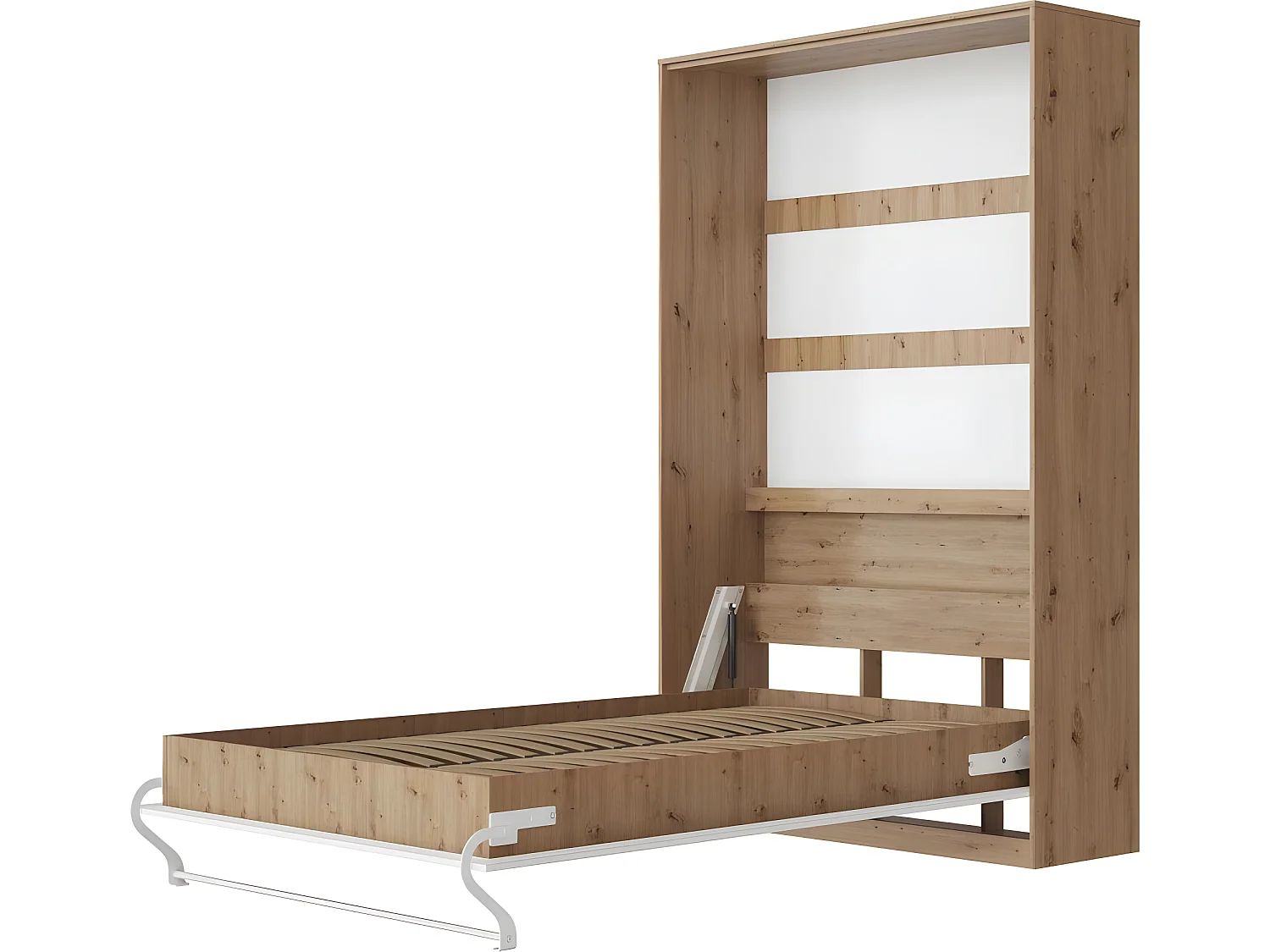 Armoire Lit escamotable 120x200cm Vertical Lit Rabattable Lit Mural Supérieur Chêne Sauvage/blanc