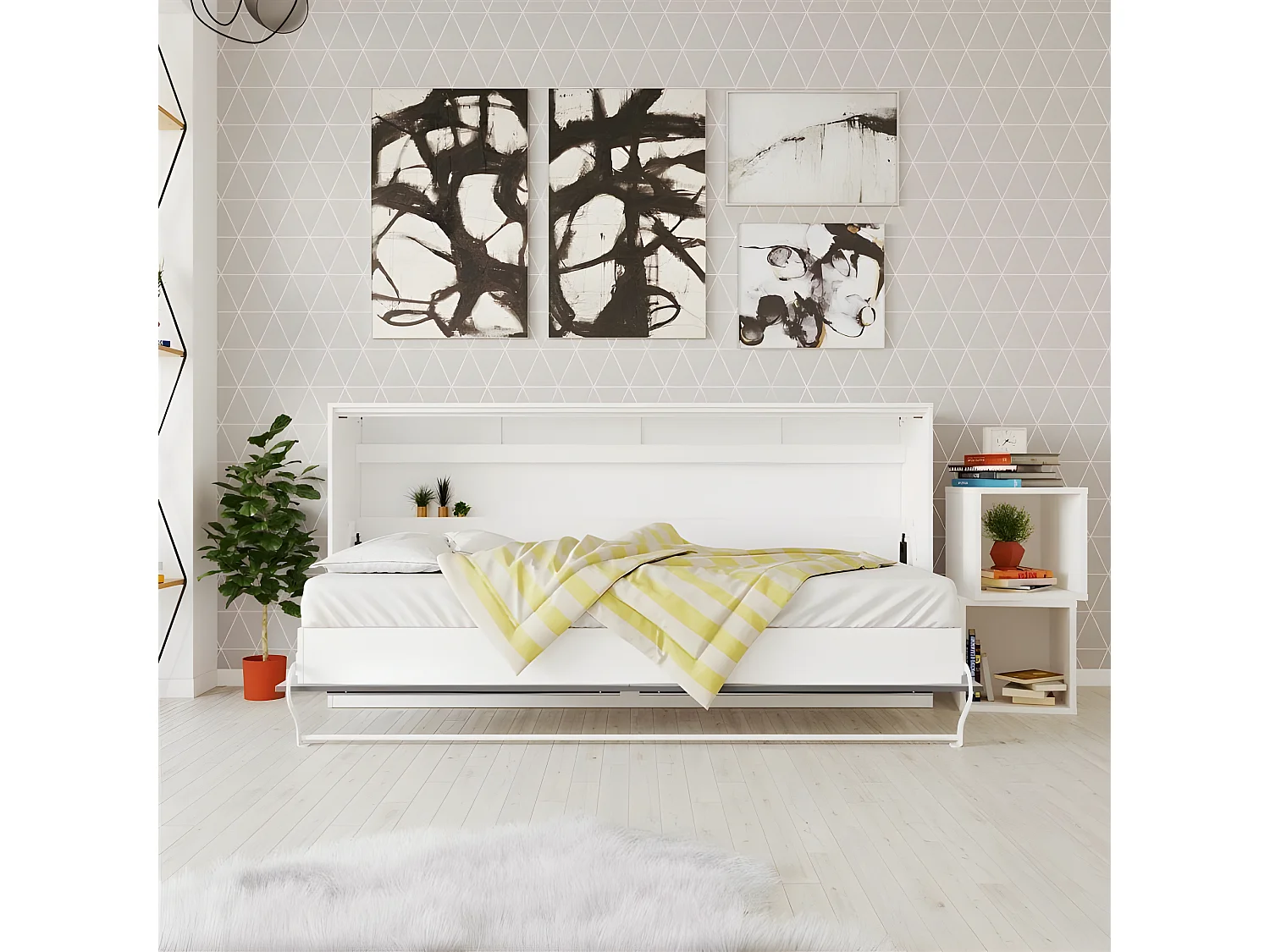 Armoire Lit escamotable 90x200cm Supérieur Horizontal Lit Rabattable Lit Mural Blanc/Anthracite