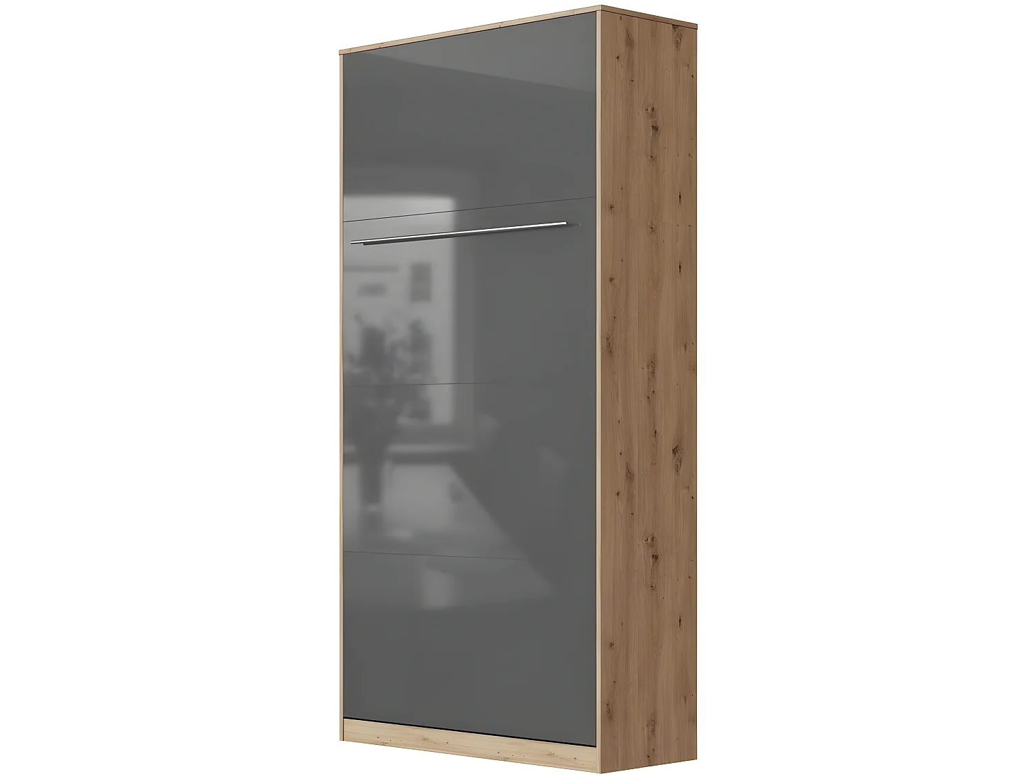 Lit escamotable +2 Placards Vertical 90x200+(80x2)cm Lit Rabattable Lit Mural Standard Chêne Sauvage/Anthracite brillant