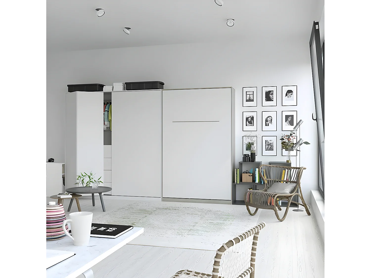 Armoire Lit escamotable 120x200cm Vertical Lit Rabattable Lit Mural Supérieur Chêne Sonoma/Blanc