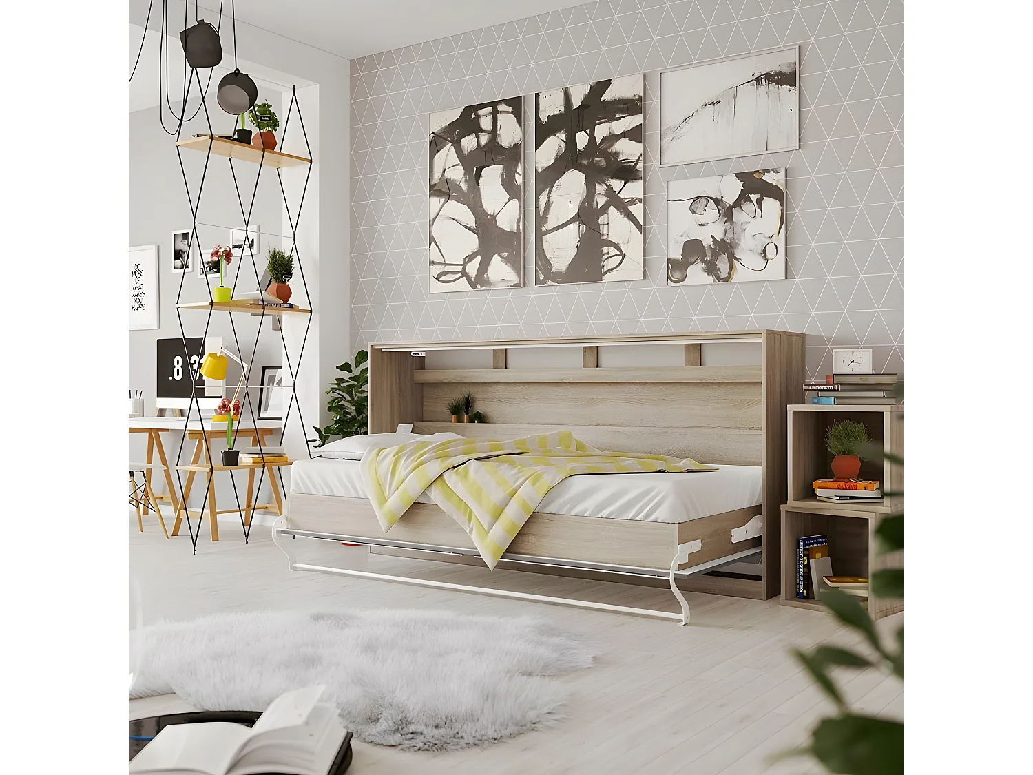 Armoire Lit escamotable 90x200cm Supérieur Horizontal Lit Rabattable Lit Mural Chêne Sonoma/Anthracite