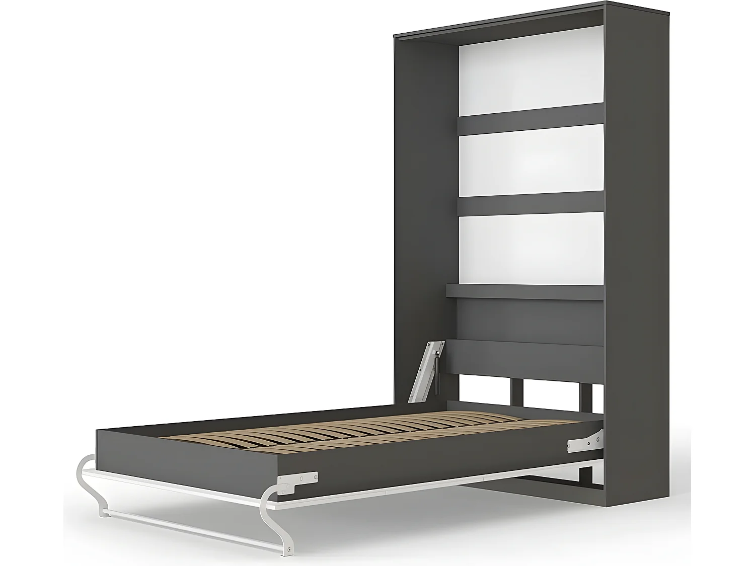Armoire Lit escamotable 120x200cm Vertical Lit Rabattable Lit Mural Supérieur Anthracite/Blanc