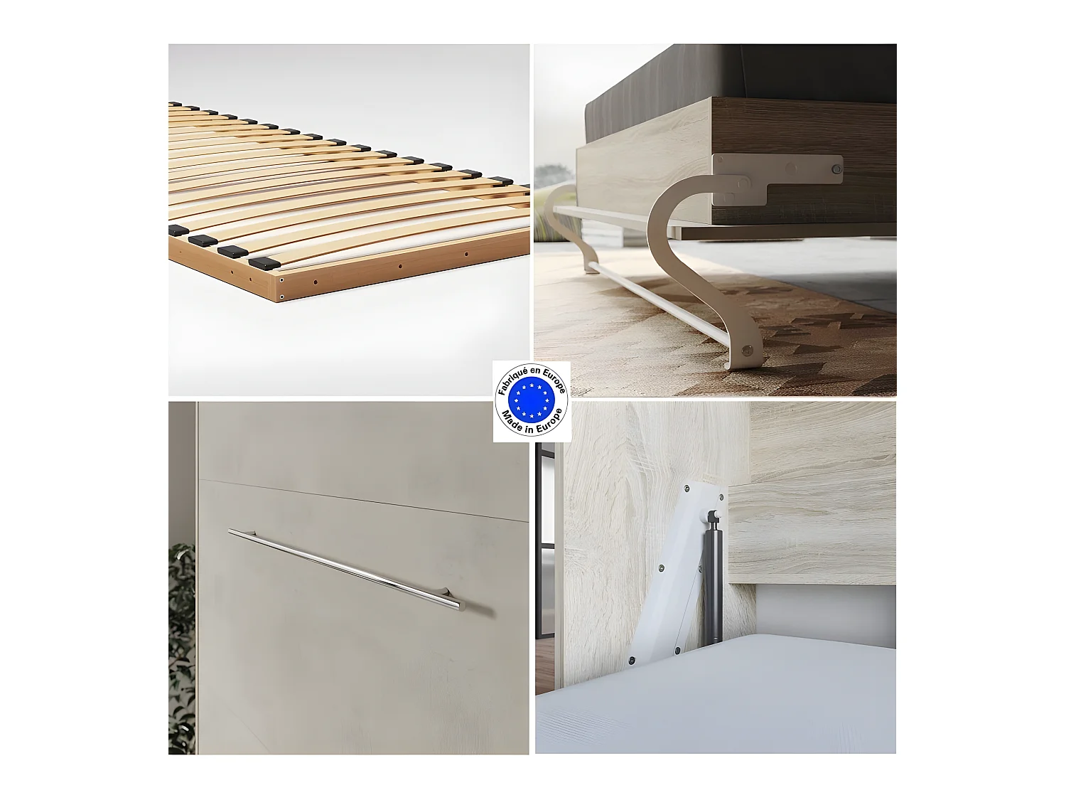 Lit escamotable +2 Placards Vertical 90x200+(80x2)cm Lit Rabattable Lit Mural Standard Chêne Sonoma/Béton