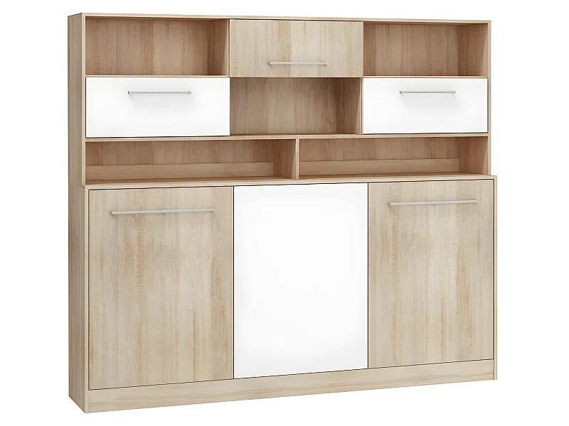 Armoire Lit escamotable Horizontal 90x200 cm avec étagères Sonoma blanc Lit Rabattable Lit Mural Roddy