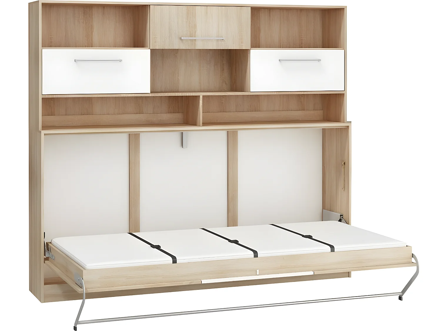 Armoire Lit escamotable Horizontal 90x200 cm avec étagères Sonoma blanc Lit Rabattable Lit Mural Roddy