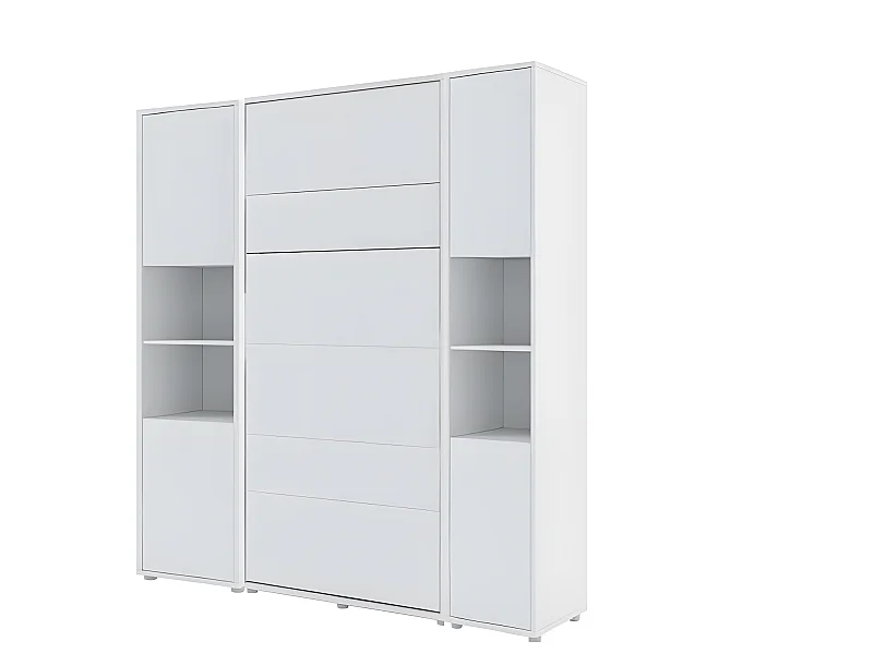 Lenart Armoire Lit escamotable +2 Placards Vertical 90x200 cm blanc mat Lit Rabattable Lit Mural"Consus"