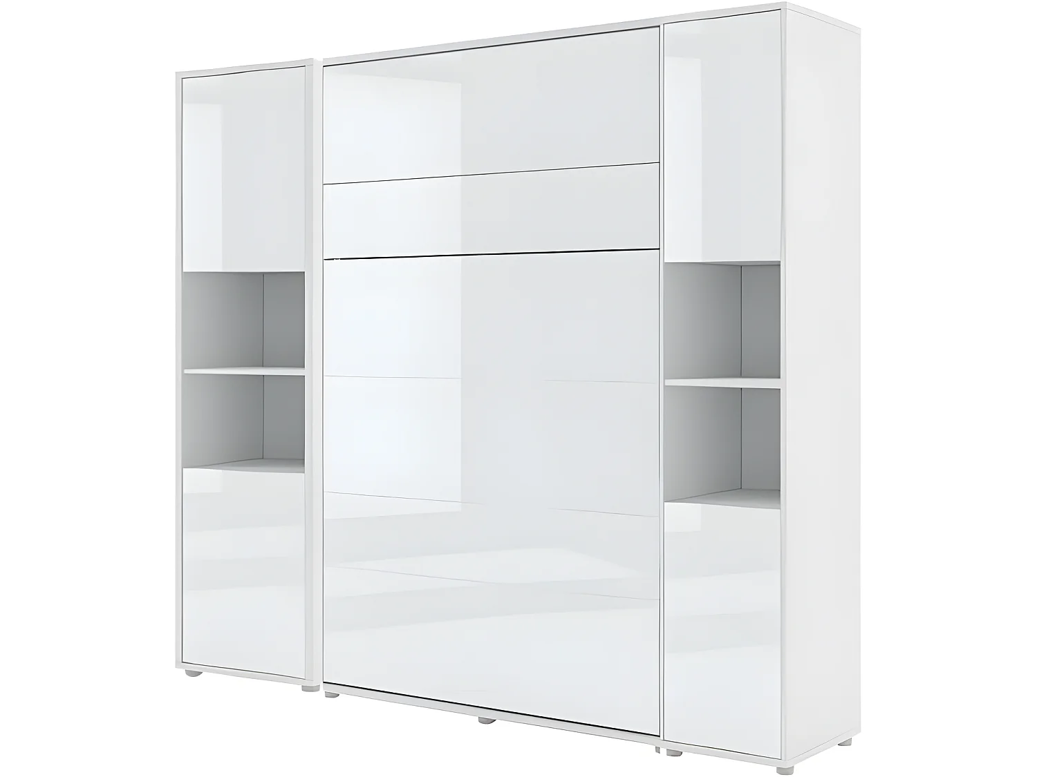 Lenart Armoire Lit escamotable +2 Placards Vertical 90x200 cm blanc brillant tiroir Lit Rabattable Lit Mural"Consus"