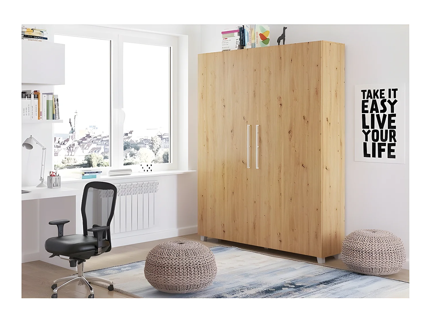 Armoire Lit escamotable Vertical 160x200 cm Chêne Artisan avec porte Lit Rabattable Lit Mural Todor