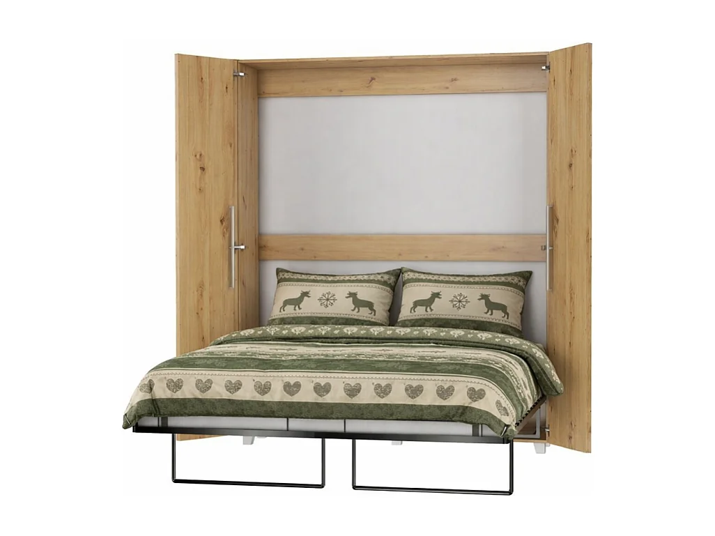 Armoire Lit escamotable Vertical 160x200 cm Chêne Artisan avec porte Lit Rabattable Lit Mural Todor