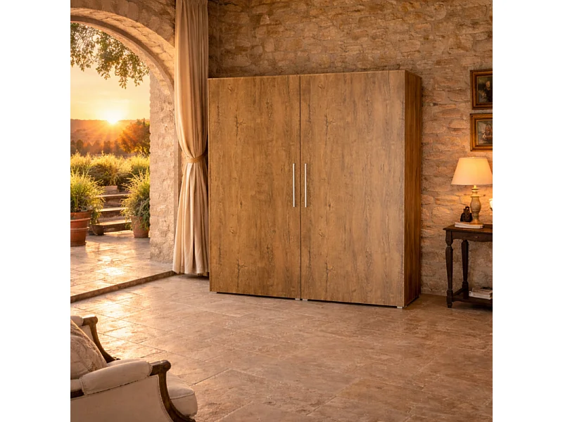 Armoire Lit escamotable Vertical 160x200 cm Chêne Artisan avec porte Lit Rabattable Lit Mural Todor