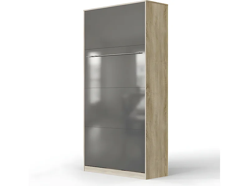 Armoire Lit escamotable 90x200cm Vertical Lit Rabattable Lit Mural Supérieur Chêne Sonoma/Anthracite brillant