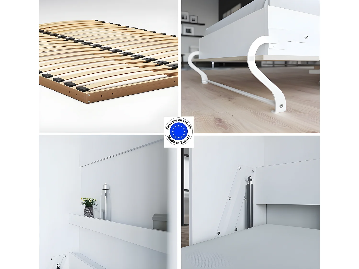 Armoire Lit escamotable 120x200cm Vertical Lit Rabattable Lit Mural Supérieur Blanc /Chêne Sonoma