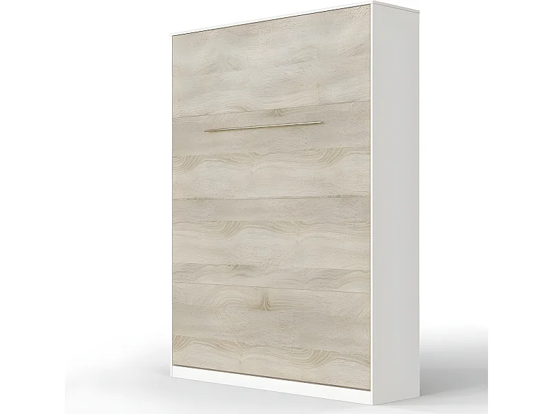 Armoire Lit escamotable 140x200cm Lit Rabattable Lit Mural Supérieur Vertical Blanc /Chêne Sonoma