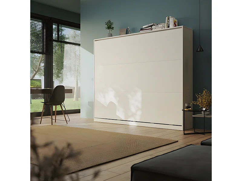 Armoire Lit escamotable 160x200cm Blanc Horizontal Lit Rabattable Lit Mural C*Adore