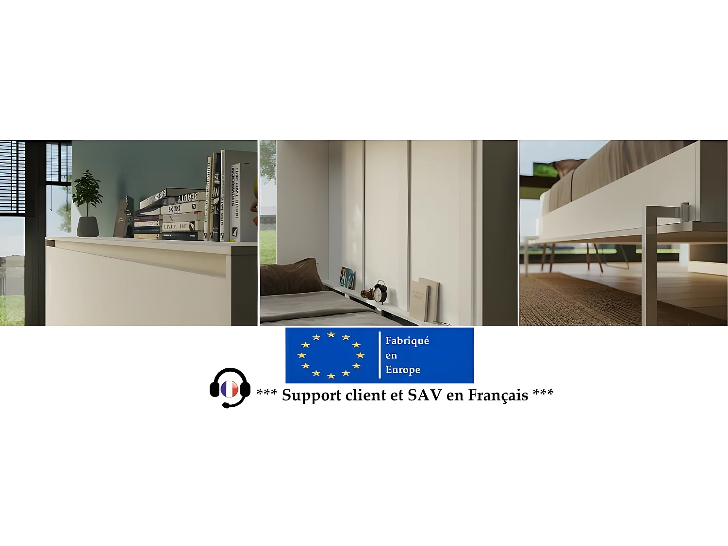 Armoire Lit escamotable 160x200cm Blanc Horizontal Lit Rabattable Lit Mural C*Adore